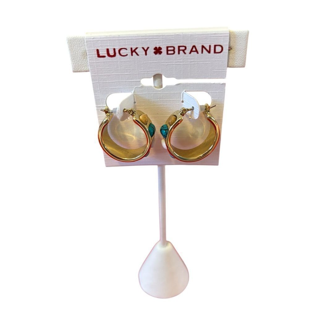 Goldtone Hoop Earrings w/ Great Earth Tone Stone Accents.